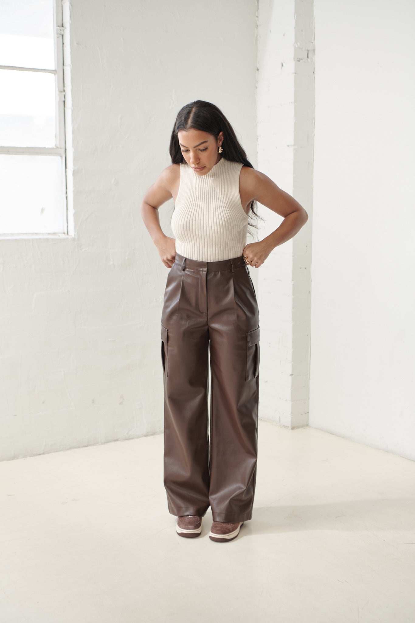 CHOCOLATE FAUX LEATHER PANTS