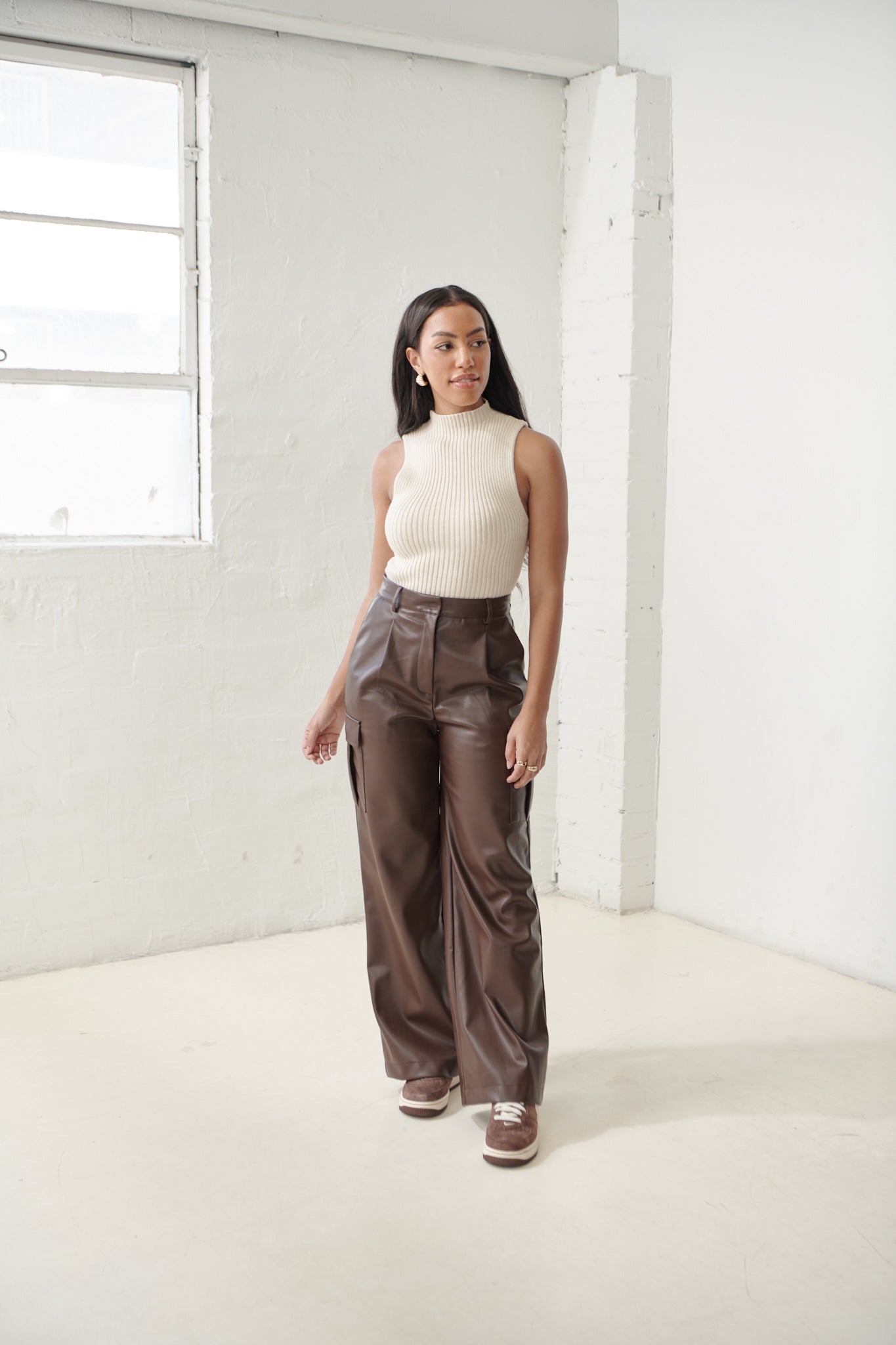CHOCOLATE FAUX LEATHER PANTS